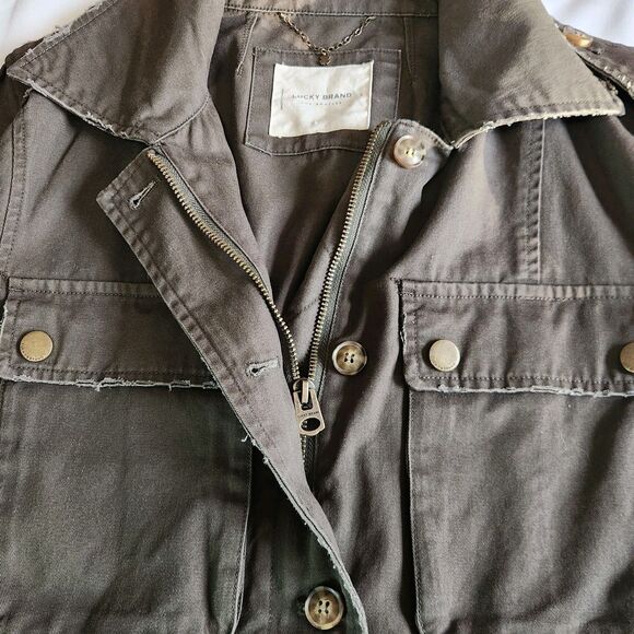 Lucky Brand Jacket Women S Green Military Field Chore Utility Coat Zip/button - Picture 7 of 8